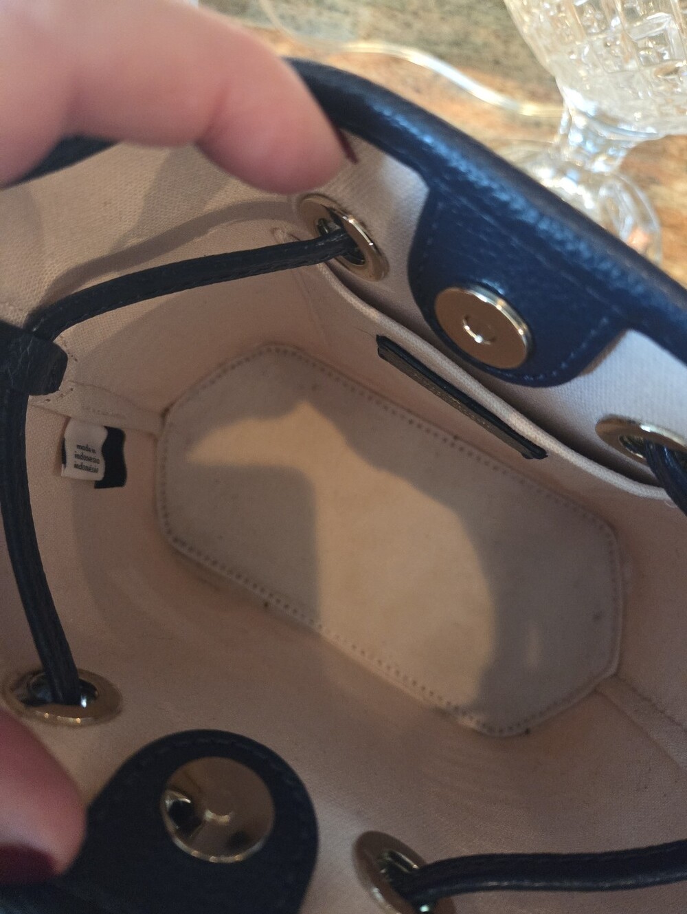 kate spade Navy and Natural Straw Bucket Bag with Navy Card Wallet - Picture 6 of 7
